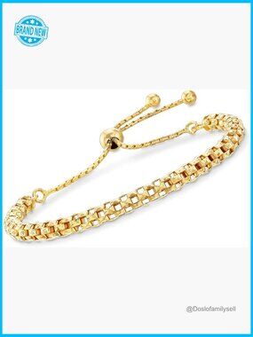 Italian 18kt Gold Over Sterling Mesh Bolo Bracelet Adjustable Elegant Chain